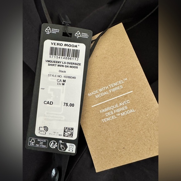 NWT Vero Moda Queeny Blouse Oversized Kent Collar Spring Quilted Hem Tencel Top - Picture 6 of 8